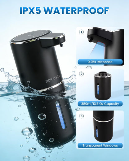 Automatic Liquid Soap Dispenser Touchless, USB Rechargeable Hand Soap Dispenser, 4 Adjustable Volume Levels, IPX5 Waterproof, 12.8oz/380ml Wall Mounted for Bathroom Kitchen Countertop, White