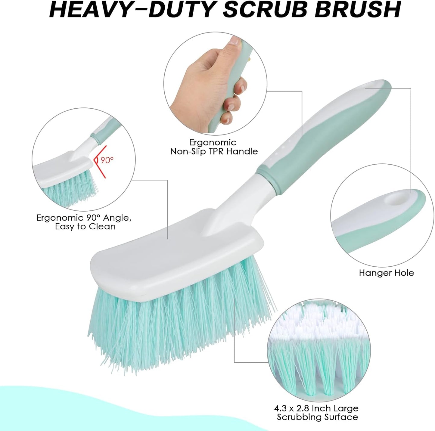 3 Pack Bathroom Scrub Brush Set, Heavy-Duty Scrub Brushes for Cleaning Floor, Green Scrubbing Brush with Non-Slip Handle and Stiff Bristles for Bathtub, Tub, Tile, Gap, Kitchen, Sink