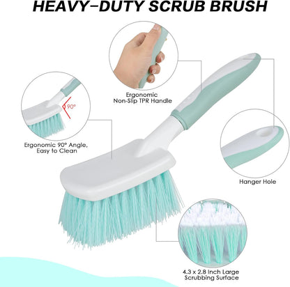 3 Pack Bathroom Scrub Brush Set, Heavy-Duty Scrub Brushes for Cleaning Floor, Green Scrubbing Brush with Non-Slip Handle and Stiff Bristles for Bathtub, Tub, Tile, Gap, Kitchen, Sink