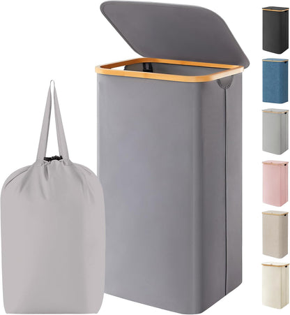 Lifewit 120L Laundry Basket with Lid, Clothes Hampers for Laundry with Bamboo Handles and 2 Removable Bag, Large Foldable Laundry Hamper for Bedroom, Bathroom, Dorm, Laundry Room, Beige