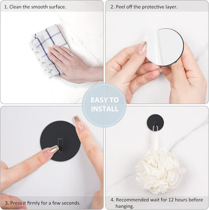 VIS'V Adhesive Hooks, Shower Wall Stick on Hooks, Round, White, 4 Pcs | Metal Material, Compact Design, Peel and Stick, 2 Extra Adhesive Strips, for Bathroom Kitchen Livingroom Office RV