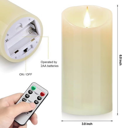 Waterproof Flameless Remote Control Candles 2PACK(D3''*H5.5'')Battery Operated Flickering LED Pillar Candle,plastic with 10-Key 24Hours Timer for Outdoor/Indoor Party Garden Lanterns Porch Ivory