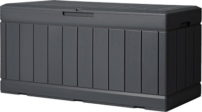 Greesum 110 Gallon Outdoor Storage Box with Lockable Lid, All-Weather for Patio Furniture, Pool Supplies & Garden Tools, Waterproof, UV-Resistant Large Deck Box, Dark Black
