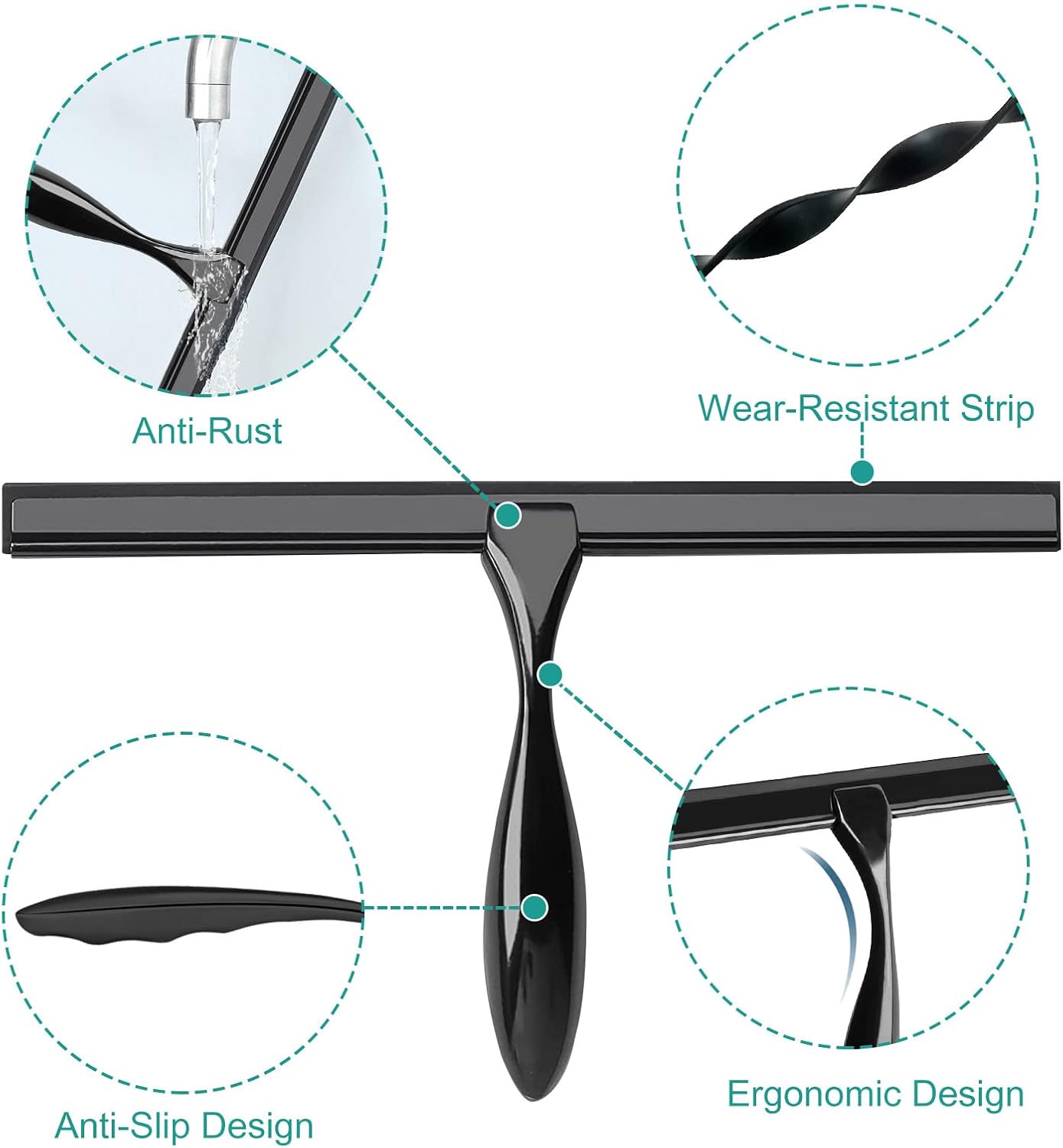 Shower Squeegee for Glass Doors,14-Inch Shower Glass Squeegee, Sliver Shower Squeegee for Shower Doors,Mirror,Windows, with Shower Door Hook and Adhesive Hook