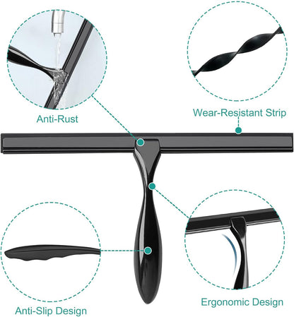 Shower Squeegee for Glass Doors,14-Inch Shower Glass Squeegee, Sliver Shower Squeegee for Shower Doors,Mirror,Windows, with Shower Door Hook and Adhesive Hook
