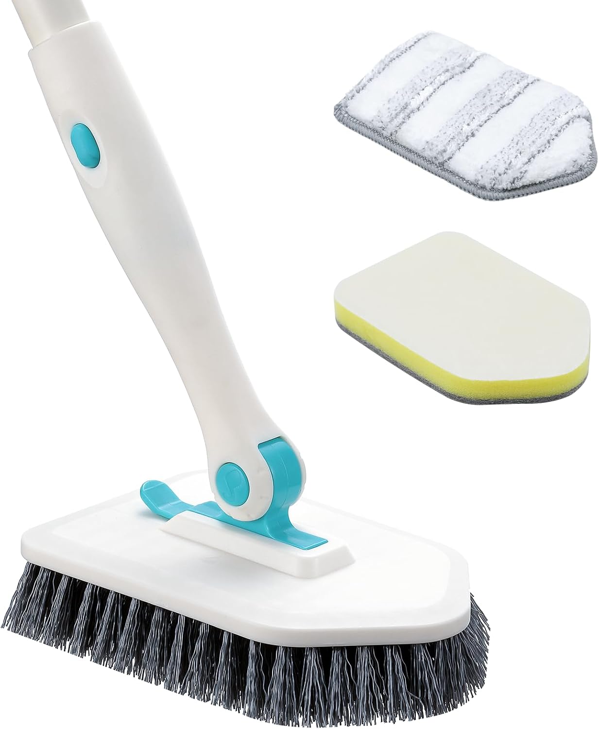 nacena Shower Scrubber with Long Handle, 3 in 1 Tile Tub Scrubber Brush with 3 Detachable Cleaning Heads Adjustable Handle Shower Cleaner Brush for Bathroom, Kitchen, Toilet, Wall, Sink, Blue White