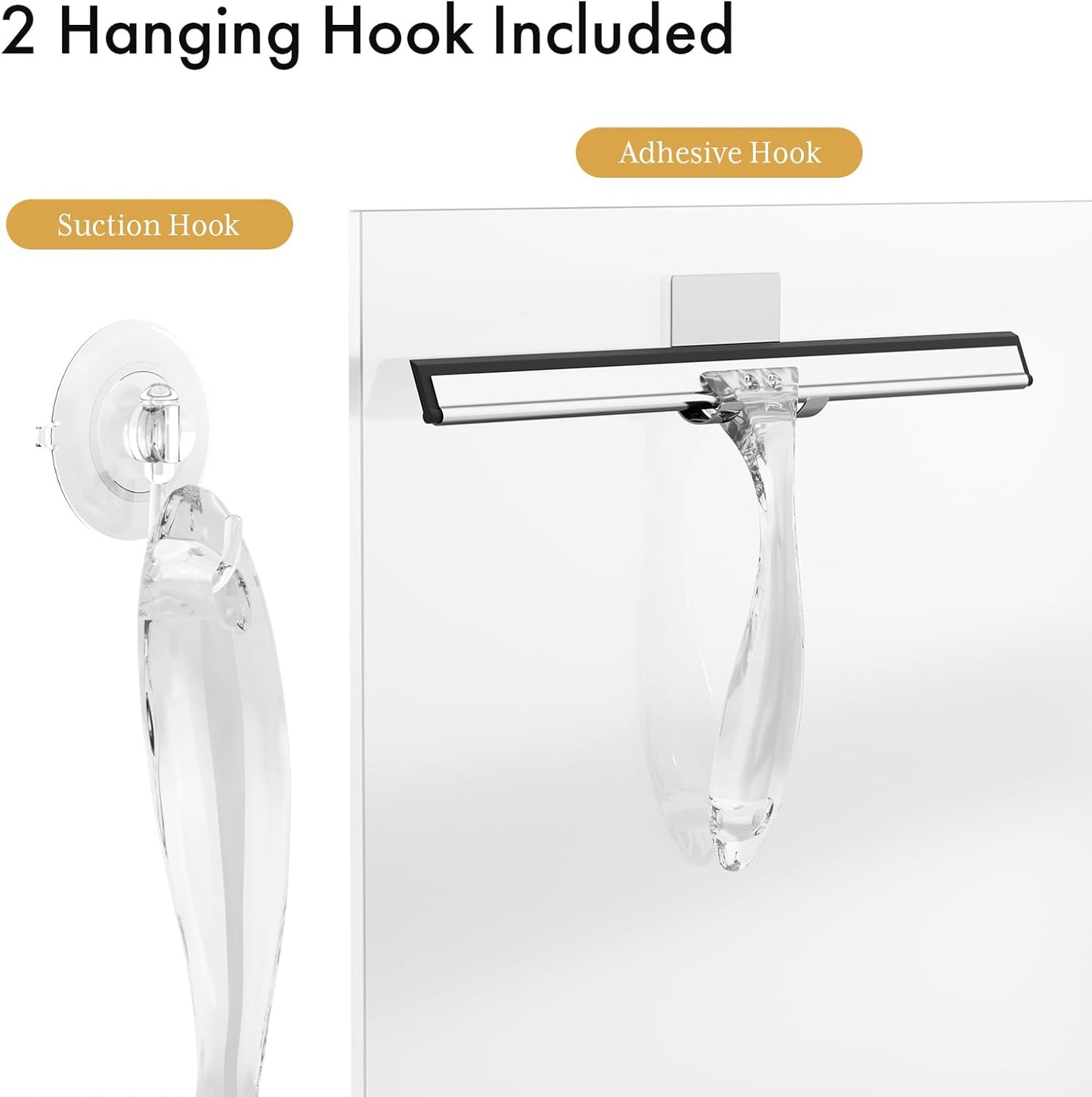 AmazerBath Shower Squeegee for Glass Doors, All-Purpose Squeegee with Suction Hook & Adhesive Hook, Clear Squeegee for Shower Glass, Windows, Mirrors, Tiles and Car Windows - 10 Inches, Clear