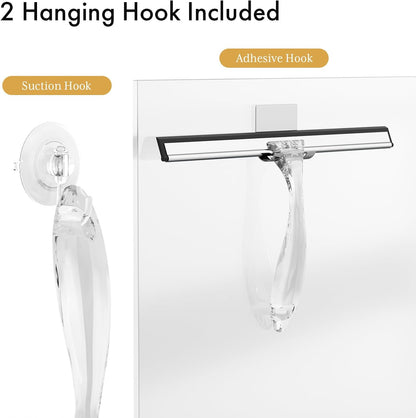 AmazerBath Shower Squeegee for Glass Doors, All-Purpose Squeegee with Suction Hook & Adhesive Hook, Clear Squeegee for Shower Glass, Windows, Mirrors, Tiles and Car Windows - 10 Inches, Clear