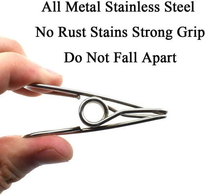 HAHIYO Clothespins Chip Clips All Metal Stainless Steel No Rust Stains Strong Grip in Heavy Wind 2 Inches 24 Pack Do Not Fall Apart Open Wide for Holding Clothes Snack Bag Clamps