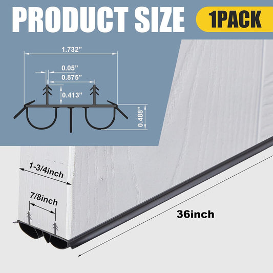 Pushglossy 2 Pcs 36" Double Bubble Kerf Door Sweep 1-3/4" Wide Vinyl Weatherstrip Seal for Exterior Doors, Energy Efficient Draft Stopper, Easy Slide in Installation, Blocks Dust/insects/noise (White)