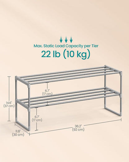 SONGMICS Shoe Rack, 6-Tier Shoe Organizer, Metal Storage Shelf, Upright or Upside Down, for 24-30 Pairs, Stackable, for Entryway, 11.8 x 36.2 x 42.7 Inches, Black ULSA306BH01