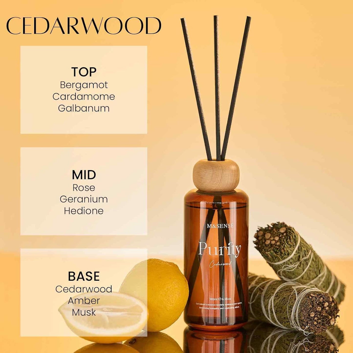 M&SENSE Reed Diffuser Set, Jasmine Sandalwood Scented 6.3 fl oz Natural Essential Oil Diffusers with Sticks, Non-Toxic Organic Air Freshener, Long-Lasting Fragrance Oils for Home Bathroom Living Room