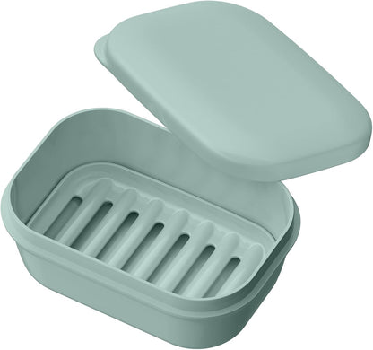 Quatish Leakproof Soap Dish with Lid & Draining Layer, Shatterproof Travel Bar Soap Holder Case Container, Portable Travel Size Toiletries Essentials for Camping, Gym, Bathroom, Black