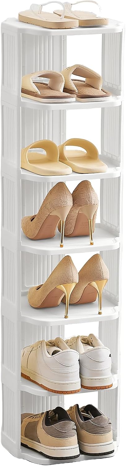 UFORU Small Shoe Rack, 5 Tier Plastic Vertical Shoe Rack for Small and Narrow Spaces, Free Standing Shoe Organizer for Closet, Entryway