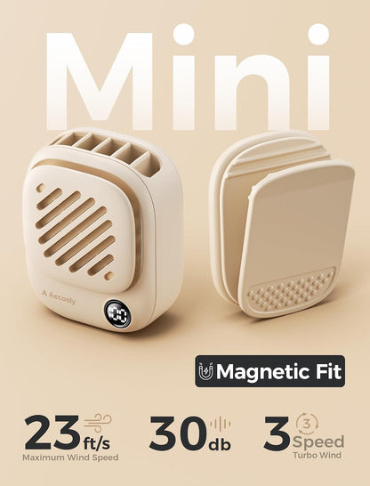 Aecooly Magnetic Clip On Fan, Mini Portable Neck Fan, Mighty Waist Fans, Light Hat Fans, Hands Free USB Rechargeable [10H Max Cooling Time], Personal Battery Powered for Travel, Gifts for Women -Beige