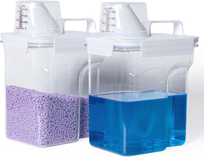 G2 GO2GETHER Laundry Detergent Container,2Pack -68oz Laundry Detergent Dispenser with 5 labels for Laundry Room, Laundry Scent Beads, Powder,Bleach,Soap,Fabric Softener Storage and Organization.
