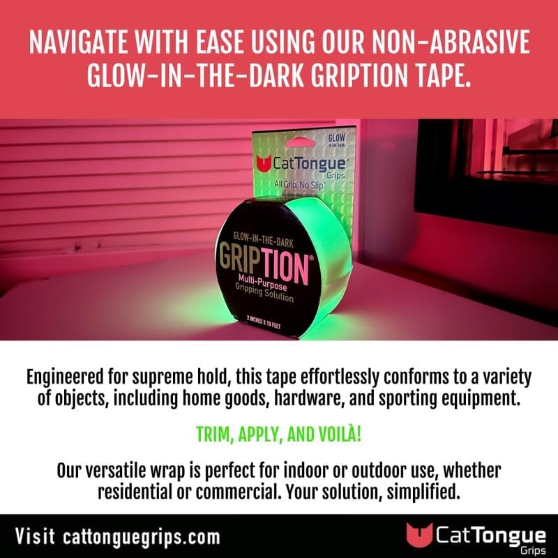 CATTONGUE GRIPS Non-Abrasive Grip Tape Roll - 2” Wide Heavy-Duty, Waterproof Anti-Slip Tape for Bathtubs, Stair Treads, Ramps & More - Indoor & Outdoor Non-Skid Solution (Clear, 10ft)