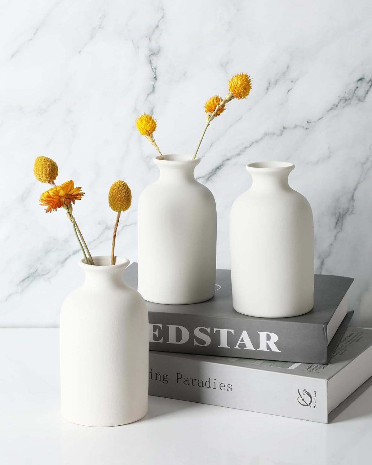 YANLING 6 Pack White Vase Small Ceramic Vases for Decor, Bud Vases | for Centerpieces White Vases for Flowers Boho Home Decor, Pampas Grass Dried Flowers Vases