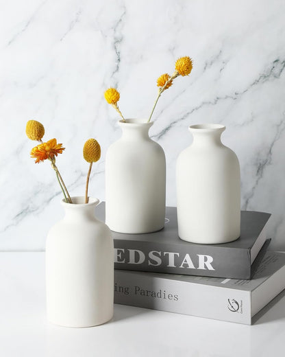 YANLING 6 Pack White Vase Small Ceramic Vases for Decor, Bud Vases | for Centerpieces White Vases for Flowers Boho Home Decor, Pampas Grass Dried Flowers Vases