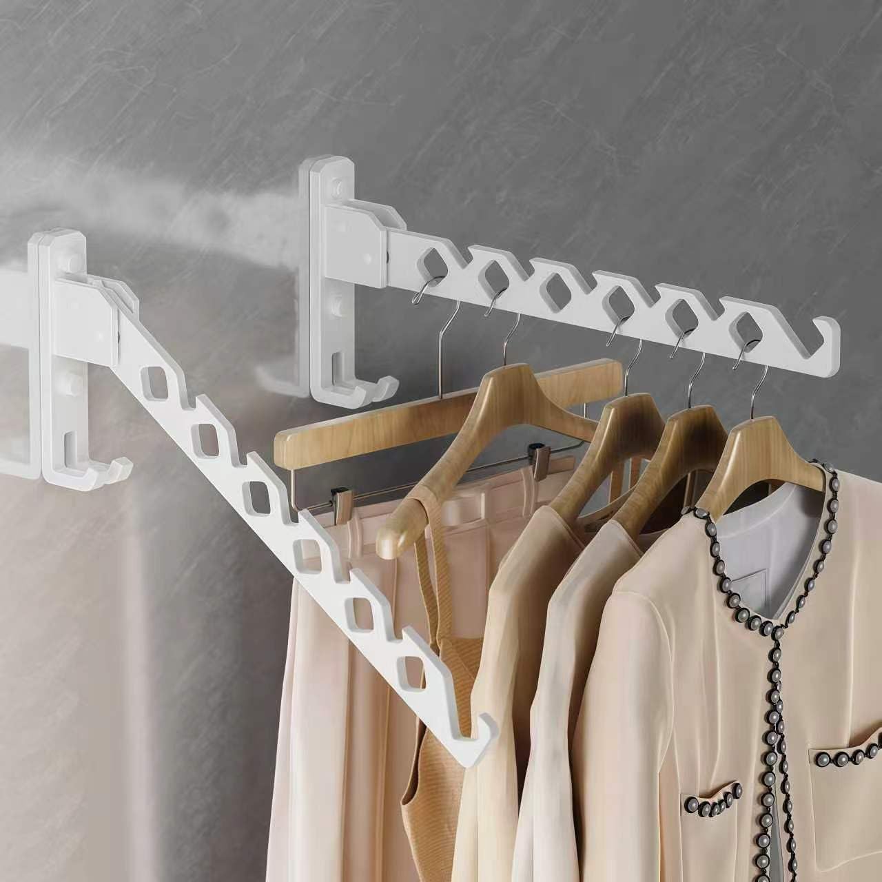 Wall Mounted Clothes Drying Rack,Laundry Clothes Hanger Rack Wall Mounted,Clothes Hanger Foldable, Wall Rack Indoor, Space Saving Closet Storage Organizer Clothes Hanger Indoor, White 2 Pack