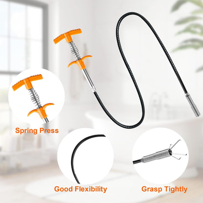 63 In Drain Snake Hair Drain Clog Remover Tool, Sink Drain Cleaner for Sewer Kitchen Bathroom Shower Tub Toilet Clogged Drains Opener Cleaning Tool, Flexible Grabber Claw Pick Up Reacher Tool