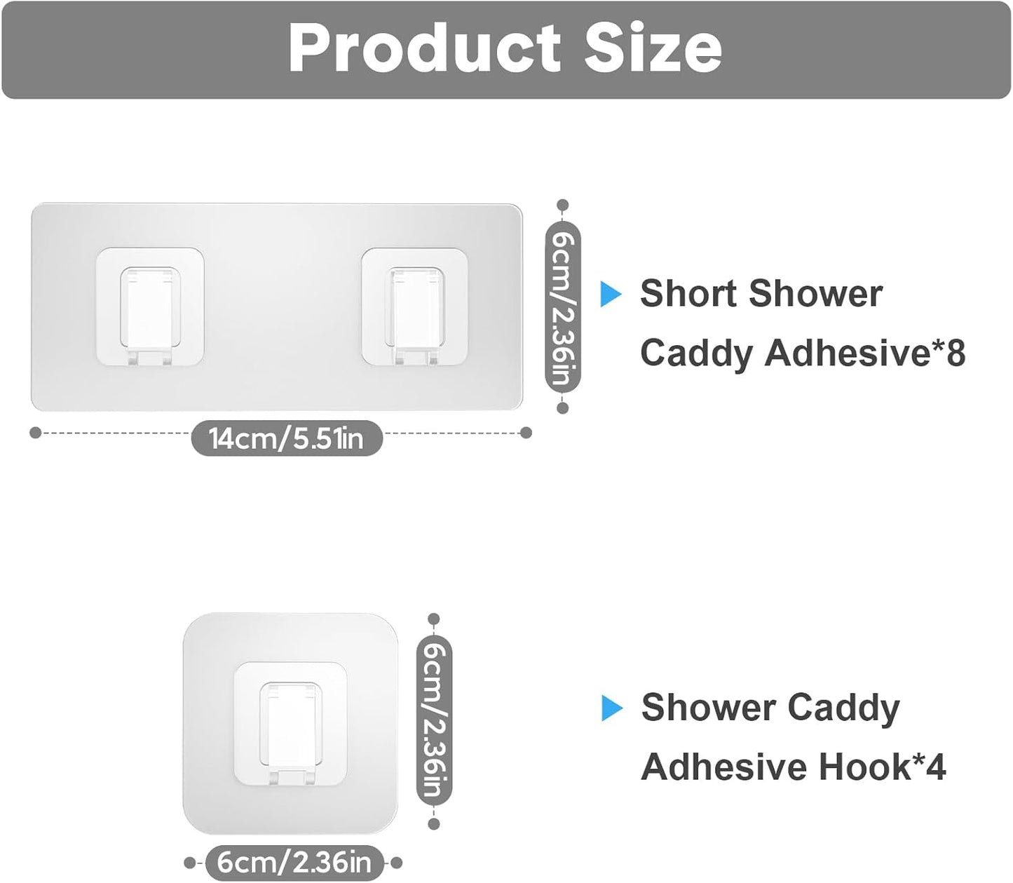 Shower Caddy Adhesive Replacement Flat, Transparent Adhesive Hooks | No Drilling, Waterproof, for Shower Caddy, Strong Bathroom Storage Shelves and Kitchen Racks (Double*8pcs + Single*4pcs)