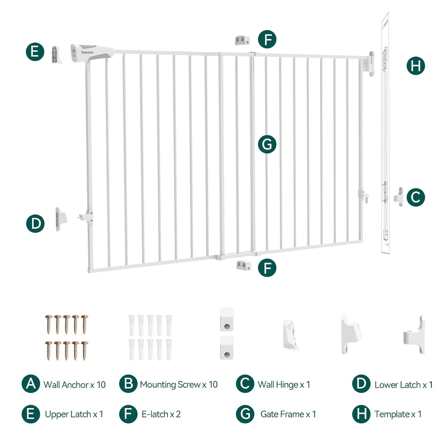 Babelio Baby Gate for Stairs, Kitchen & Doorways, No Bottom Bar| One-Handed Operation| Auto-Close| Hardware Mount (Drill Needed) Safety Dog/Pet Gate (Black - B17, 26-43" W, 28" H)