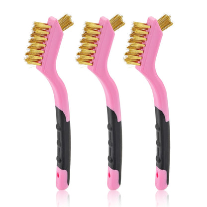 MAXMAN Small Cleaning Brush, Nylon Cleaning Brush 3-Pack, Hard Bristle Crevice Cleaning Brush, 7" Deep Clean Detailing Tools, Small Cleaning Brushes for Tight Spaces, Soft Nylon Bristles Brush, Pink
