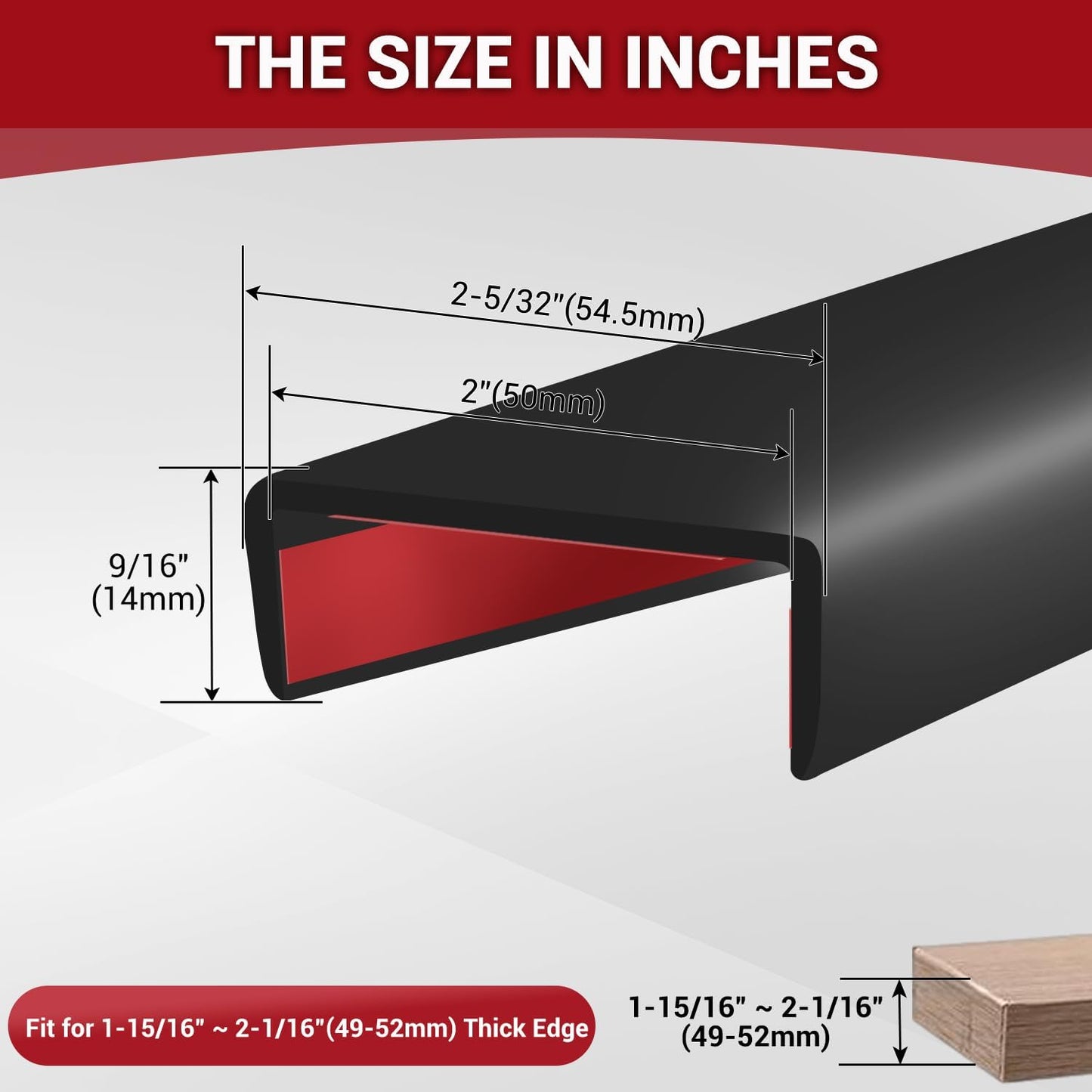 Slimline Cabinet Door Edge Protector, 3/4" Self Adhesive Peel and Stick Rubber Edge Guards, Flexible U Shaped Strips for Kitchen & Garbage Drawer Fronts, Edge Trims for Desks and Shelfves, Black, 10Ft