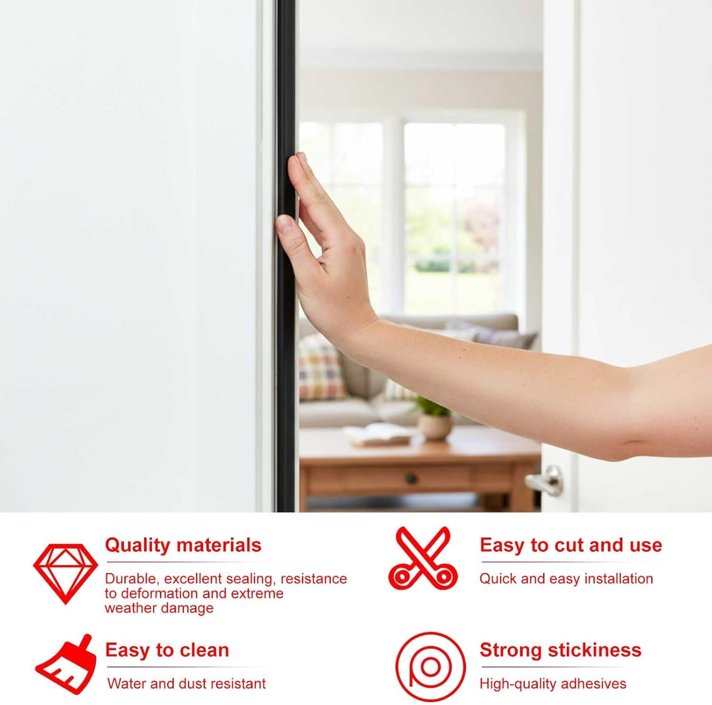 Pangda 10Ft D Shape Rubber Weather Stripping Foam Self-Adhesive EPDM Door Seal Strip for Noise Reduction Waterproof Dustproof for Cars Boats Truck RVs Windows Doors (3/4" W × 3/4" H)