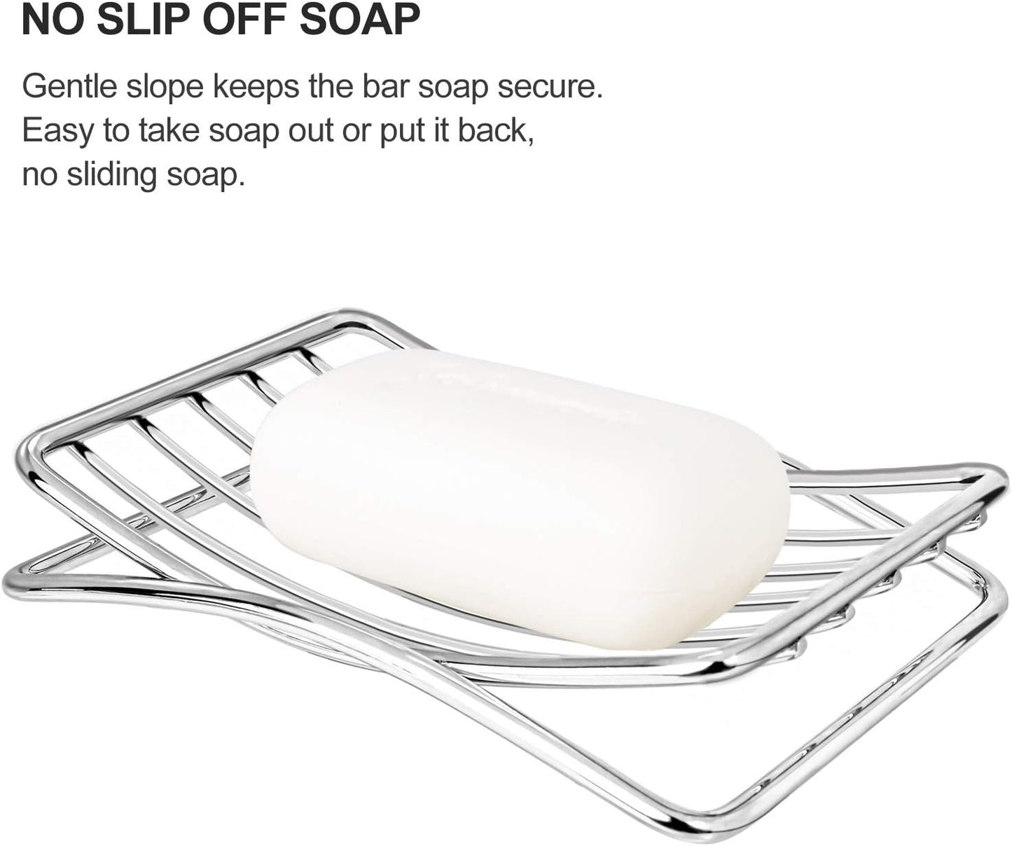 Soap Dish, Stainless Steel Bar Soap Holder for Shower, Self Draining Stand Soap Saver for Bathroom, Kicthen Sink and Countertop, Chrome 1-Pack