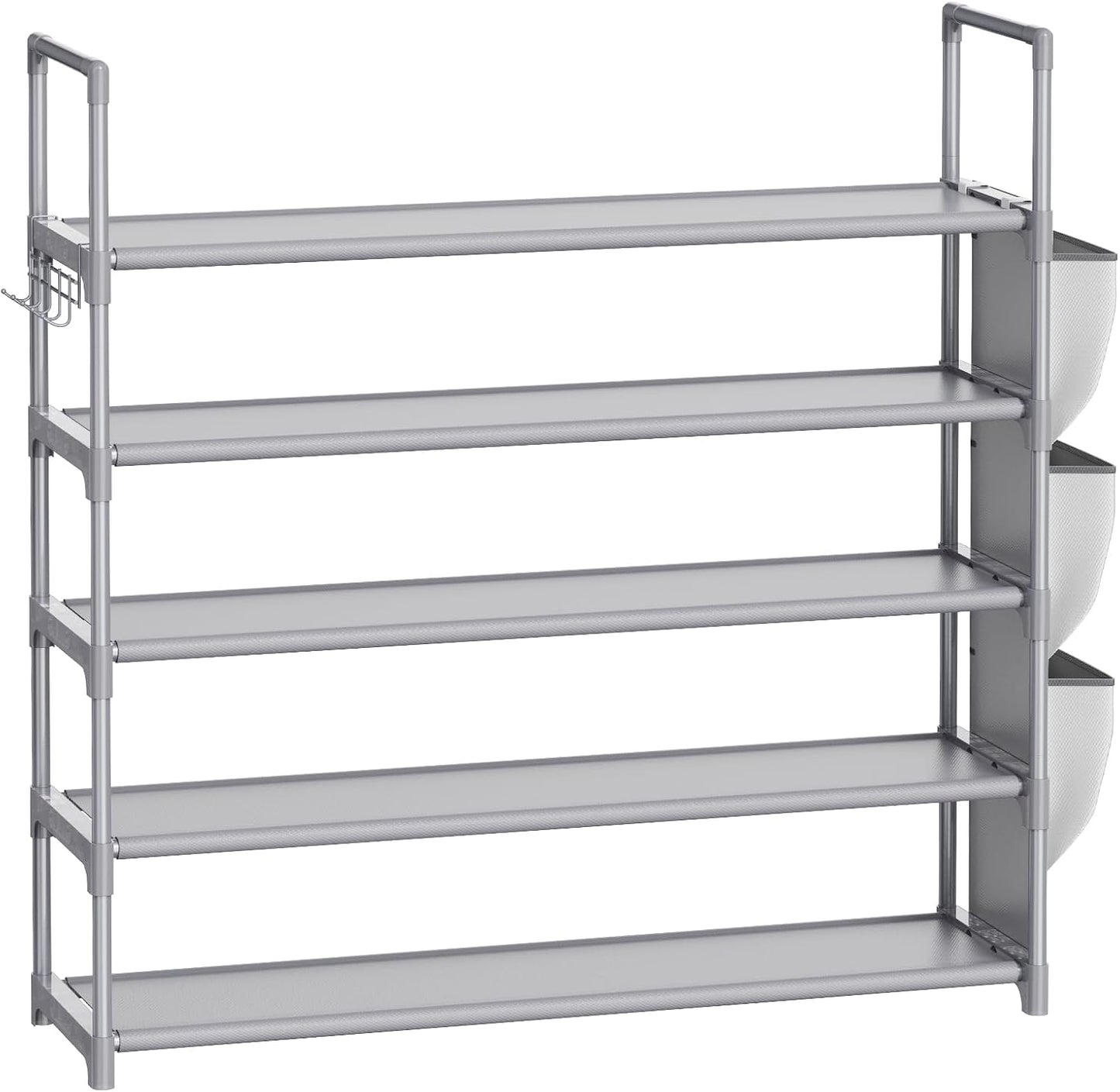 VILICK 5 Tier Shoe Rack with Hook and Side Pocket,Shoe Organizer Space Saver Storage for 20-25 Pair Shoe Storage Shelf Sturdy Free Standing Long Shoe Rack Organizer for Closet,Entryway,Small Spaces