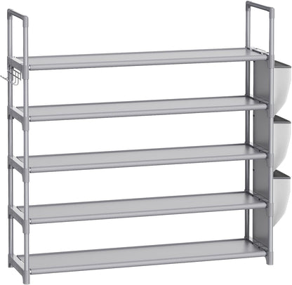 VILICK 5 Tier Shoe Rack with Hook and Side Pocket,Shoe Organizer Space Saver Storage for 20-25 Pair Shoe Storage Shelf Sturdy Free Standing Long Shoe Rack Organizer for Closet,Entryway,Small Spaces