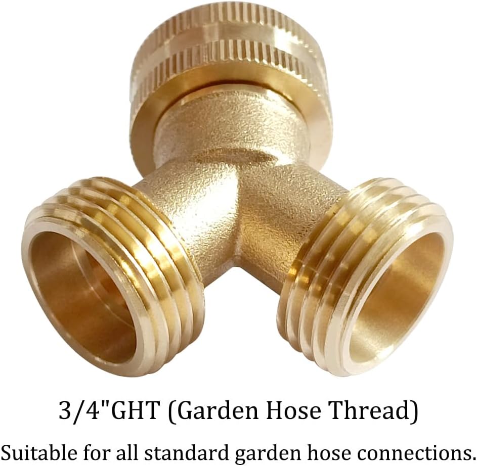 Joywayus 2PCS Brass 3/4" GHT Garden Hose Splitter Body Backyard 2 Way Y Shaped Swivel Connector Threaded Pipe Fitting Coupler Adapter with Washer