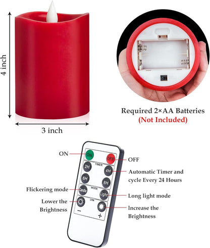 3"x4" Flickering Flameless Battery Candles with Timer, White Realistic LED Pillar Candles, Set of 2 Large Remote-Operated Candles for Home Indoor/Outdoor & Holiday Decor
