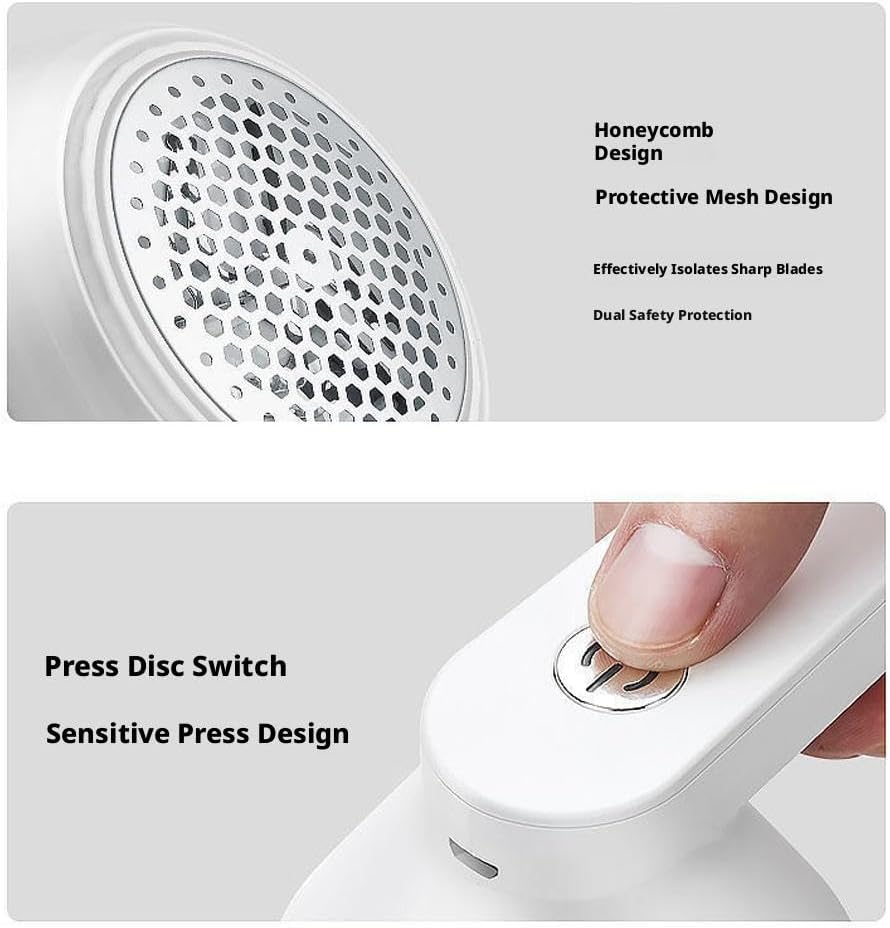 Electric Lint Remover for Clothing, USB Rechargeable Fabric Shaver with Rotating Blades, Sweater Pill Remover for Pilling Clothes, Furnitures, Blankets and Home Decor, Portable Design (White)