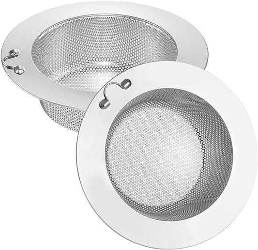 (2PCS) Stainless Steel Sink Strainer with Round Hanging Ring, Large Size (1.7x5.6 inch) Fine Mesh Basket Drain Filter, Universal Fit Kitchen Sink Strainer for Deep Sink