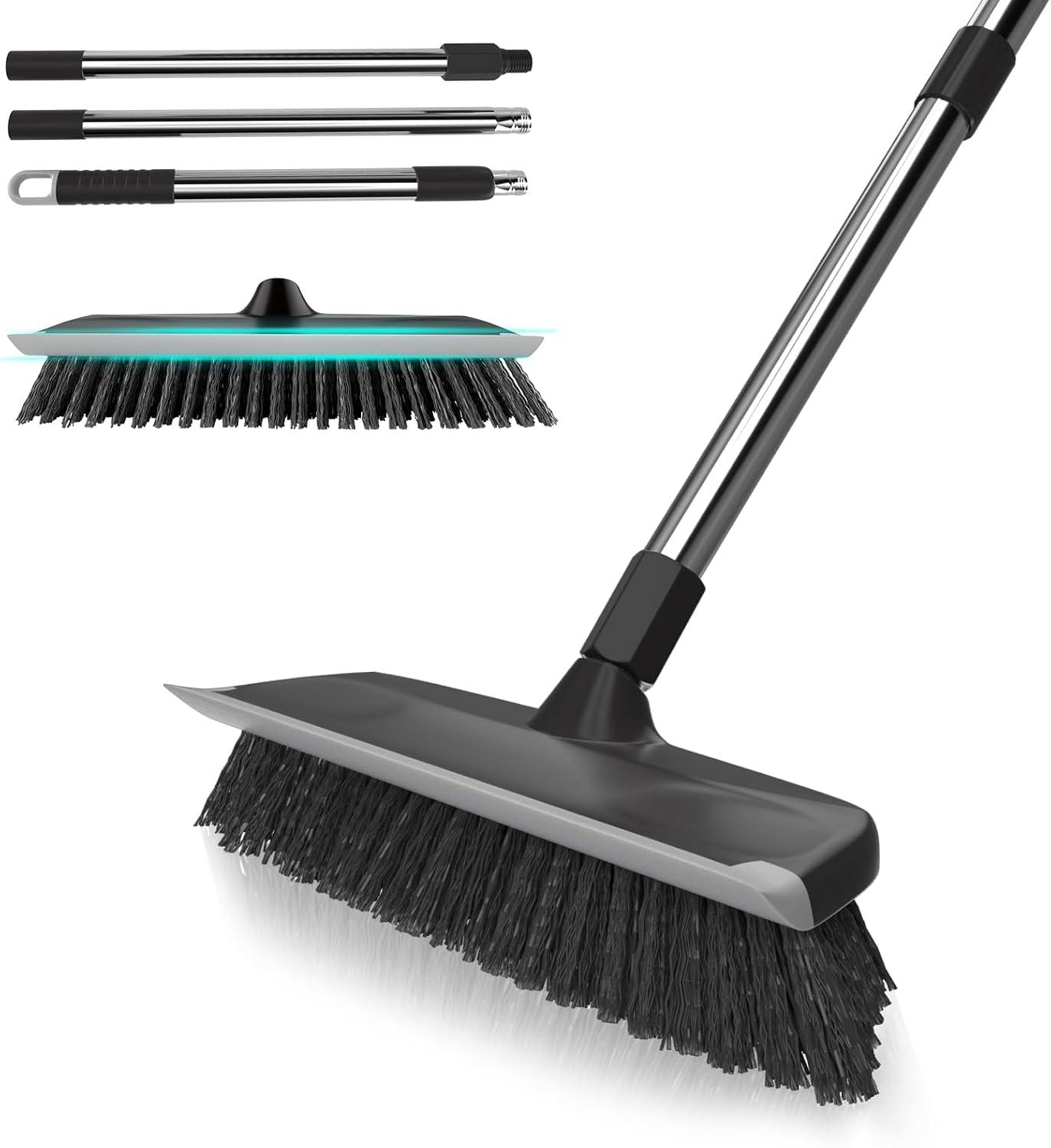 BITOPE Deck Scrub Brush with Long Handle, Heavy Duty Floor Cleaning Scrubber with Stiff Bristles Garage Concrete Cleaner Tool for Cleaning Tile Patio Outdoor Porch Indoor Kitchen Shower Bathroom
