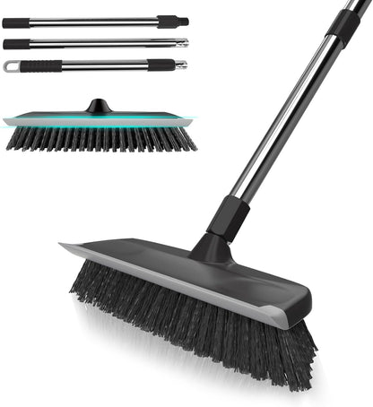 BITOPE Deck Scrub Brush with Long Handle, Heavy Duty Floor Cleaning Scrubber with Stiff Bristles Garage Concrete Cleaner Tool for Cleaning Tile Patio Outdoor Porch Indoor Kitchen Shower Bathroom