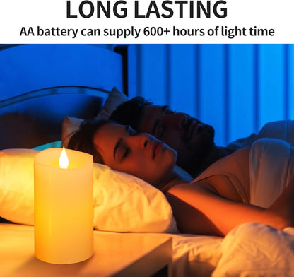 3x3 Flickering Flameless Candles Set of 2, 2AA Battery Life 600 Hours Battery Candles Flickering with Timer,3 inch Flameless Candles with Remote for Indoor/Outdoor, Ivory