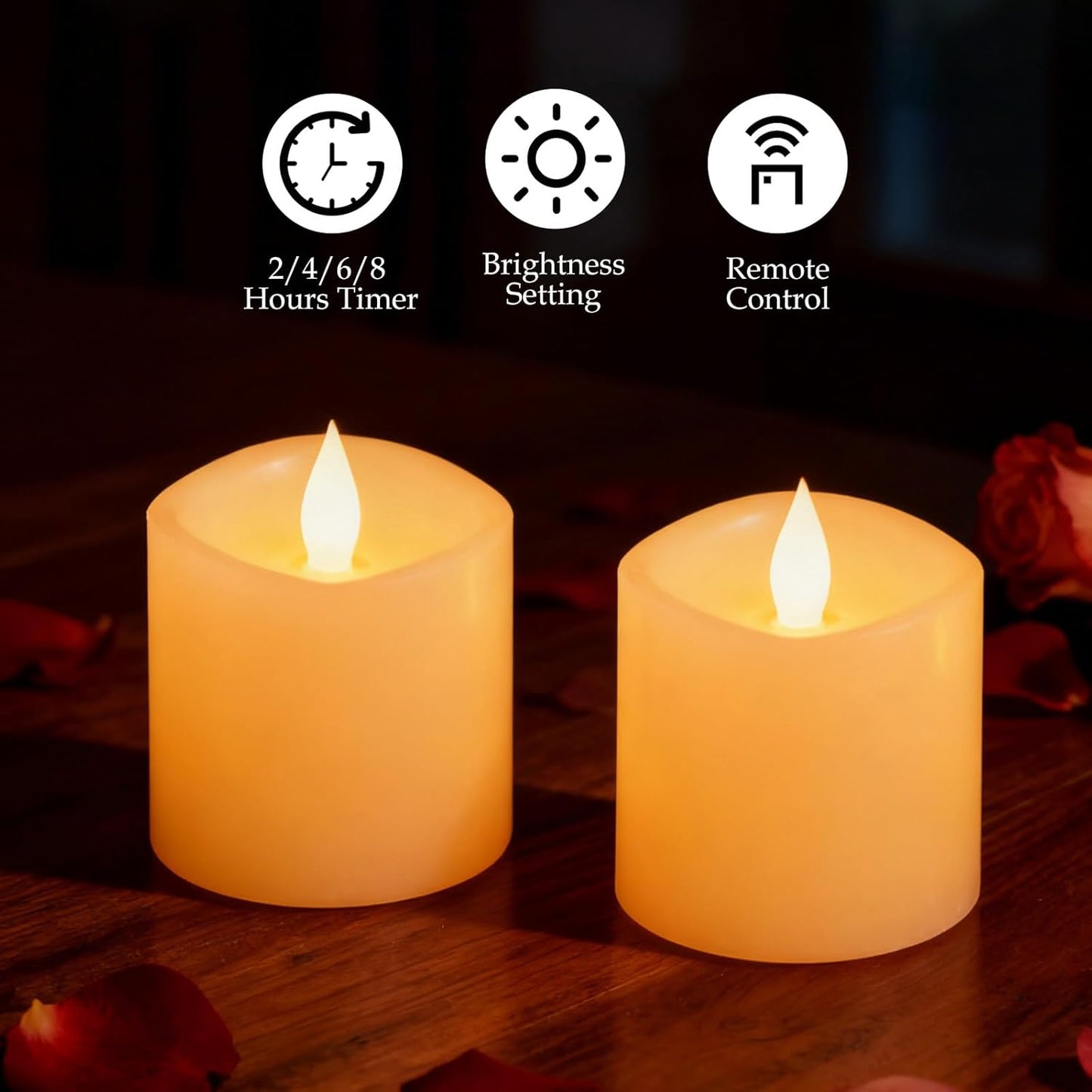 3"x4" Flickering Flameless Battery Candles with Timer, White Realistic LED Pillar Candles, Set of 2 Large Remote-Operated Candles for Home Indoor/Outdoor & Holiday Decor