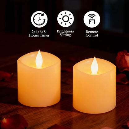 3"x4" Flickering Flameless Battery Candles with Timer, White Realistic LED Pillar Candles, Set of 2 Large Remote-Operated Candles for Home Indoor/Outdoor & Holiday Decor