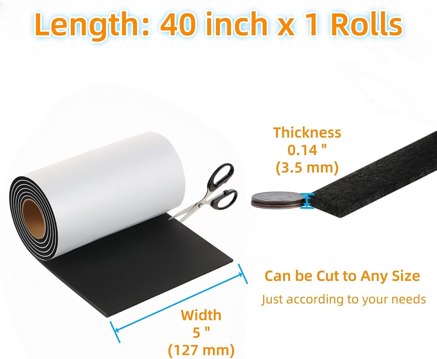 Furnigear Felt Strips with Adhesive Backing Heavy Duty Cuttable Felt Tape Roll Furniture Pads for Chair Legs - Protecting Hardwood Floors, Chair Wall Protector (Black, 80 x 0.5 x 0.14 Inch)