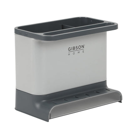Gibson Home Ledgebrook Sink Caddy With Metal Panel, Sponge Holder for Kitchen Sink, Countertop Organizer and Storage Essentials With Drain Board