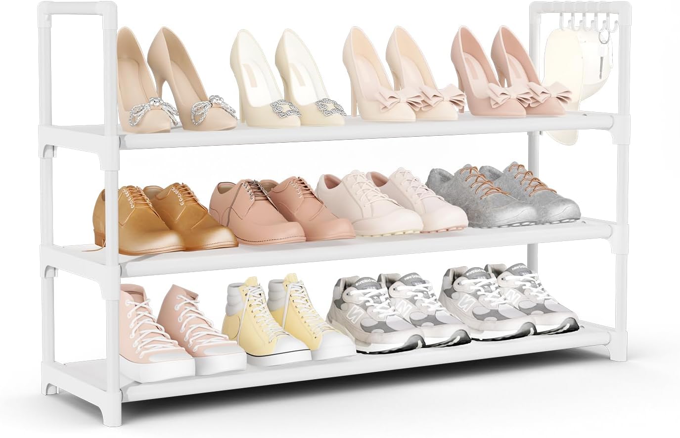 VILICK 5 Tier Shoe Rack with Hook and Side Pocket,Shoe Organizer Space Saver Storage for 20-25 Pair Shoe Storage Shelf Sturdy Free Standing Long Shoe Rack Organizer for Closet,Entryway,Small Spaces
