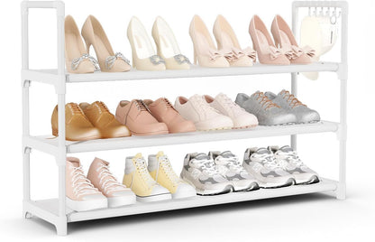 VILICK 5 Tier Shoe Rack with Hook and Side Pocket,Shoe Organizer Space Saver Storage for 20-25 Pair Shoe Storage Shelf Sturdy Free Standing Long Shoe Rack Organizer for Closet,Entryway,Small Spaces