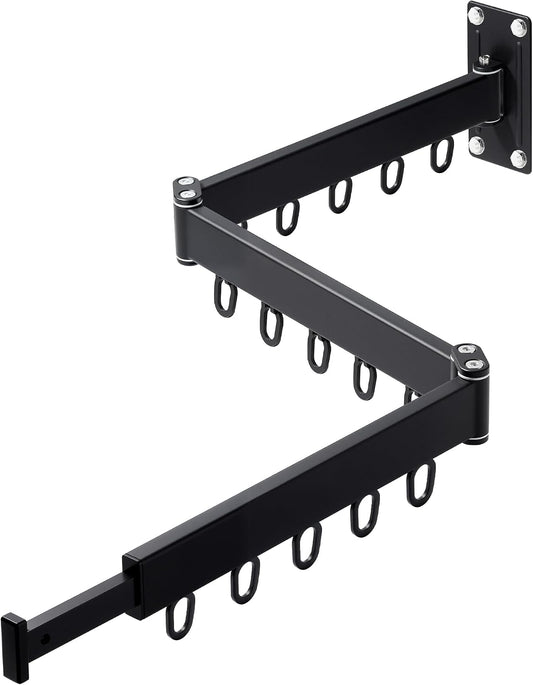 Wall Mounted Drying Rack,Foldable and Rotatable Clothes Drying Rack, Triple Folding Hanger Saves Space,Suitable for Cloakroom,Balcony, Bathroom,The Maximum Load Bearing 50kg (Black)
