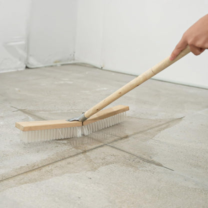 17.71” Heavy Duty Push Broom Outdoor, Stiff Plastic Bristles 4-Layer, 32.28” Wooden Handle, Industrial Broom for Garage Floor, Warehouse, Patio, Concrete, Deck & Sidewalk Cleaning