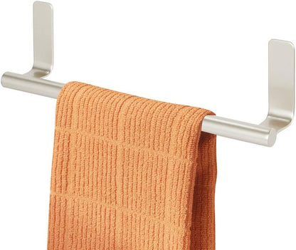 mDesign Steel Wall-Mounted Towel Rack Storage Holder - Self-Adhesive Space Saving Bar for Kitchen, Holds Hand and Dish Towels, Stick on Doors, Cabinet, Cupboard, Omni Collection, 2 Pack, Graphite Gray