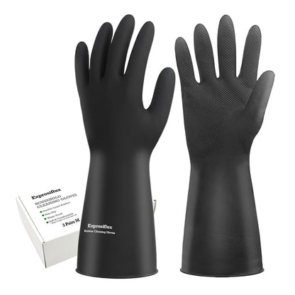 Heavy-Duty Thick Black Rubber Cleaning Gloves, 3 Pairs, L | Reusable & waterproof black/orange dual layers. Non-slip design for dishwashing, kitchen cleaning, and auto care.